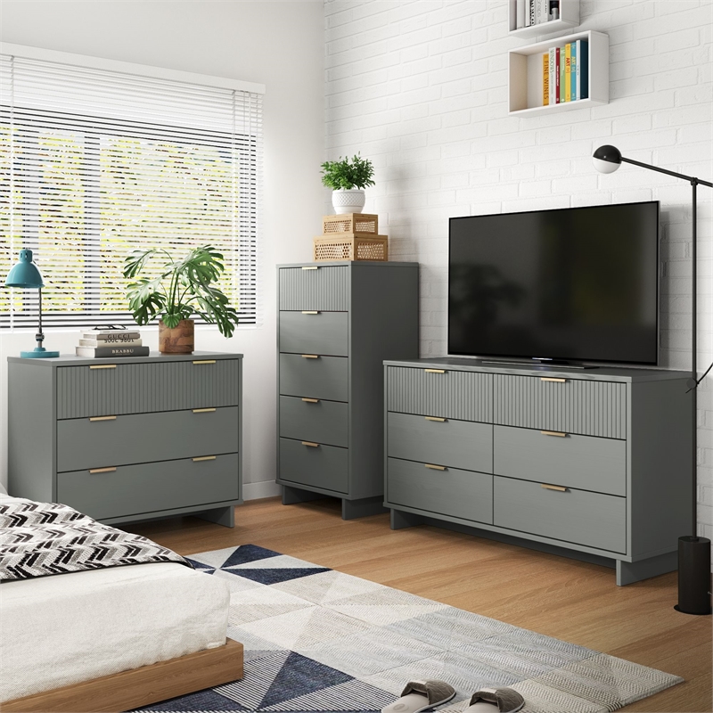 3-Piece Granville Solid Wood Tall Narrow Chest Double Dresser & Standard Dresser