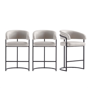 Manhattan Comfort Augusta Counter Stool with Metal Base in Light Gray - Set of 3