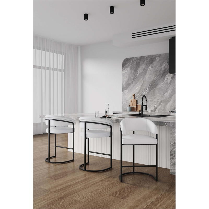 Manhattan Comfort Augusta Counter Stool with Metal Base in White - Set of 3