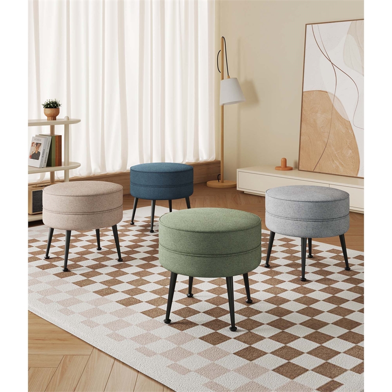 Bailey Woven Polyester & Solid Wood Ottoman - Multi-Color - Black Feet- Set of 4
