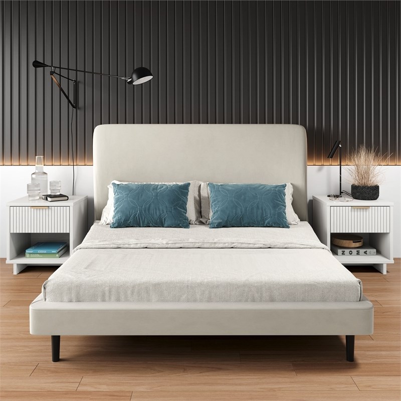 Manhattan Comfort Granville Solid Wood Nightstand 1.0 in White - Set of 2
