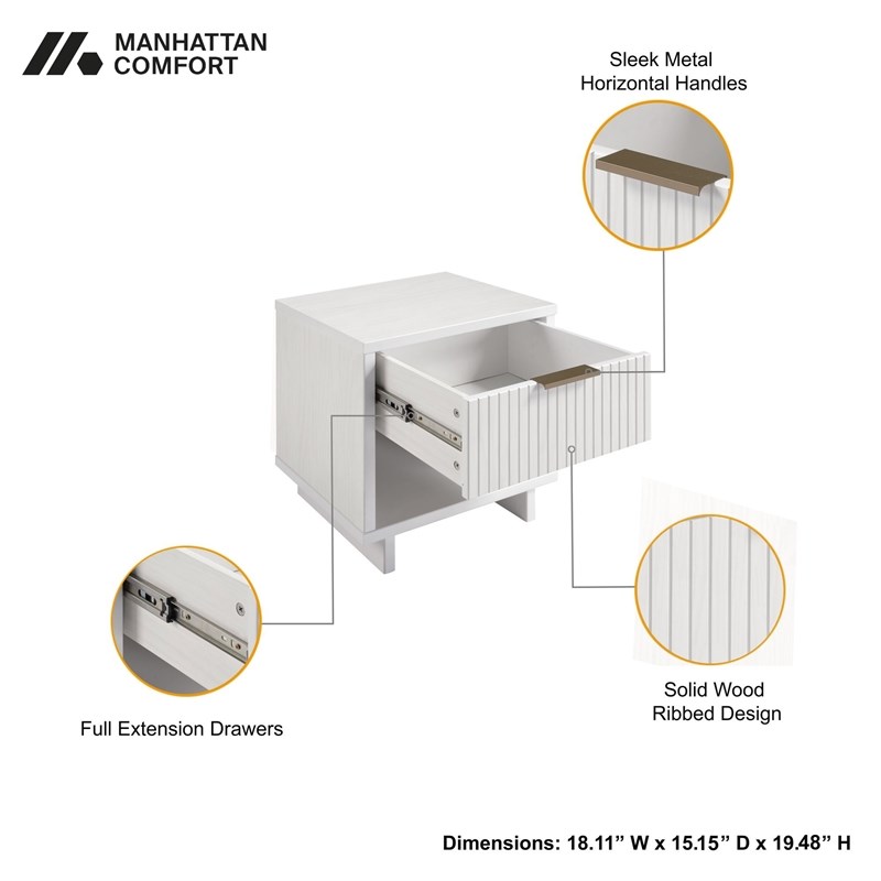 Manhattan Comfort Granville Solid Wood Nightstand 1.0 in White - Set of 2