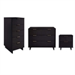 3-Piece Granville Solid Wood Dresser Chest and Nightstand Set in Black