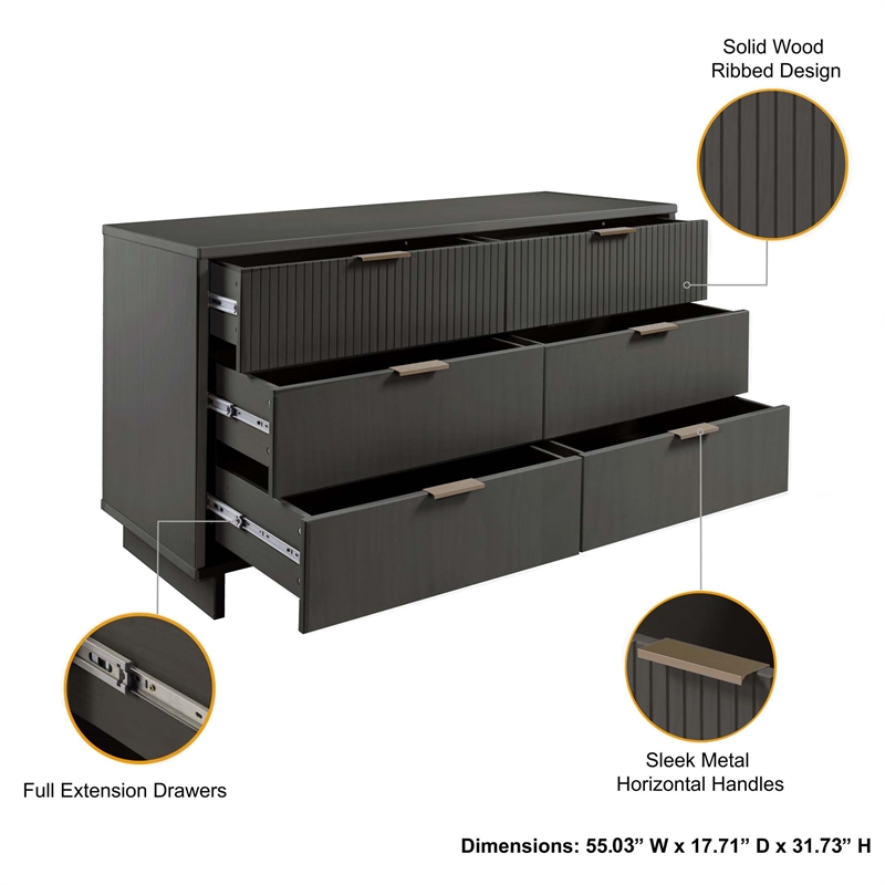 3-Piece Granville Chest Dresser & Nightstand Set from Solid Wood in Dark Gray