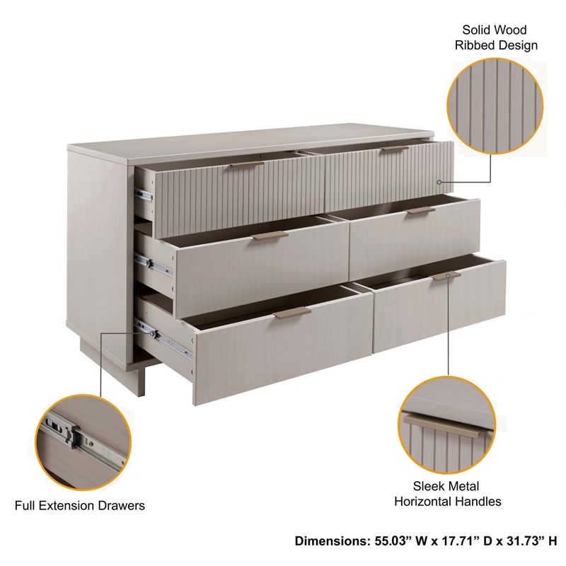 3-Piece Granville Chest Dresser & Nightstand Set from Solid Wood in Light Gray