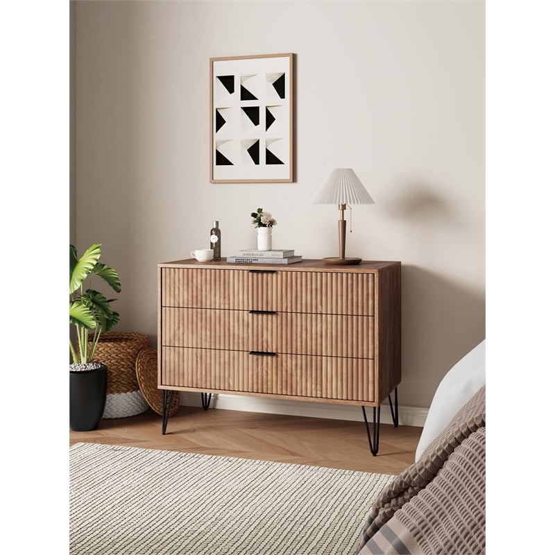 DUMBO Modern Engineered Wood Dresser with 3-Drawers in Golden Brown