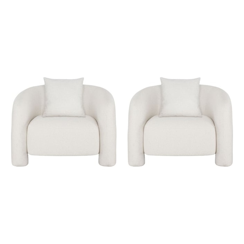 Modern Sylvia Tweed Accent Chair with Accent Pillow in Beige - Set of 2