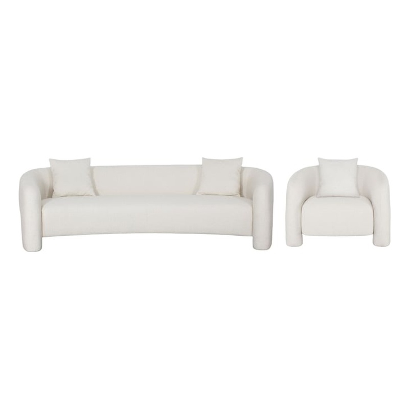 2-Piece Modern Sylvia Tweed Sofa & Accent Chair with Accent Pillows in Beige