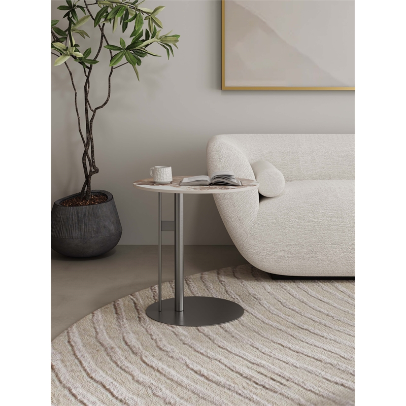 Manhattan Comfort Alondra Modern End Table with Stainless Steel Base in Black