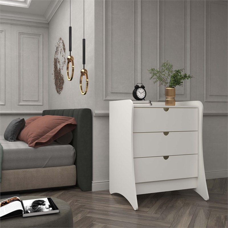 Manhattan Comfort Coney Mid-Century Modern 3-Drawer Dresser in White