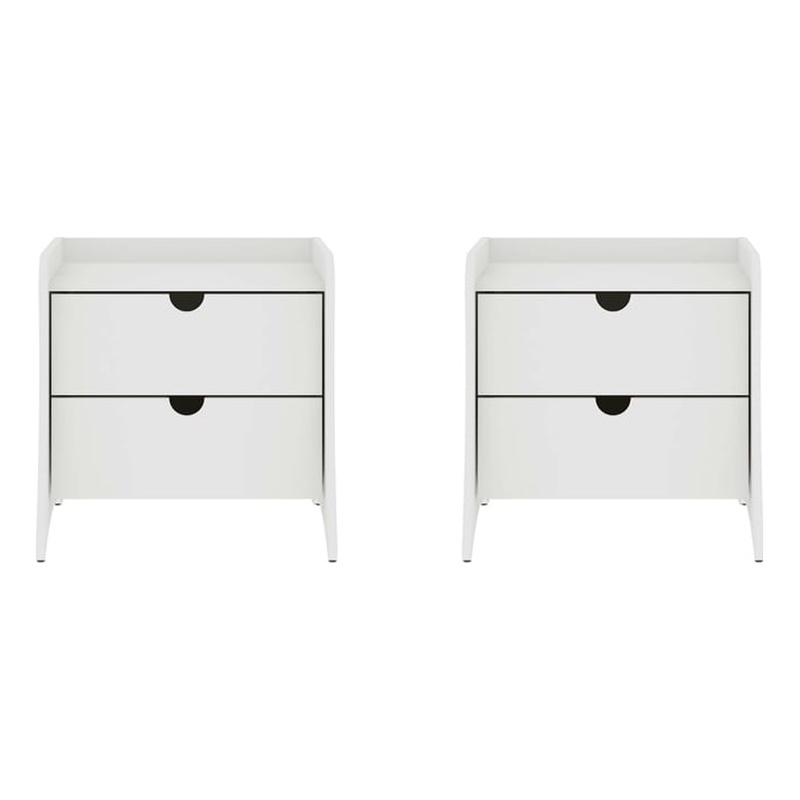 Coney Mid-Century Modern 2-Drawer Nightstand in White (Set of 2)