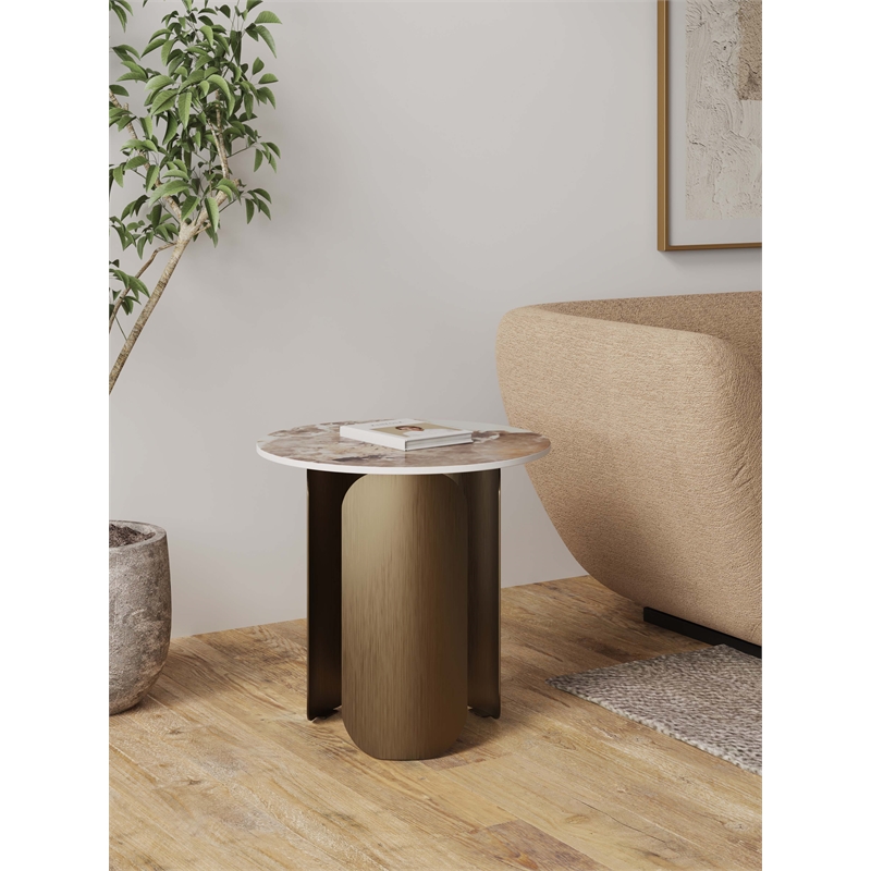 Manhattan Comfort Monica Modern End Table with Stainless Steel Base in Gold