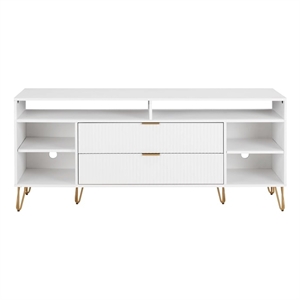 DUMBO 63&quot Mid-Century Modern TV Stand with 6 Shelves and 2 Drawers in White