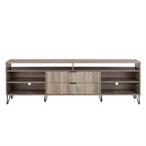 DUMBO 85&quot Mid-Century Modern TV Stand with 6 Shelves & 2 Drawers in Rustic Gray