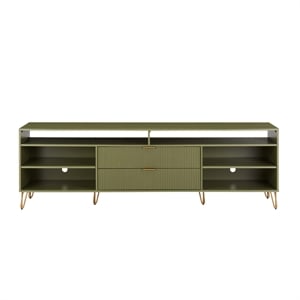 DUMBO 85&quot Mid-Century Modern TV Stand with 6 Shelves & 2 Drawers in Olive Green
