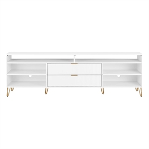 DUMBO 85&quot Mid-Century Modern TV Stand with 6 Shelves and 2 Drawers in White