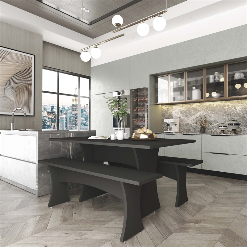 Manhattan Comfort Coney 3-Piece Mid-Century Modern Dining Set in Gray