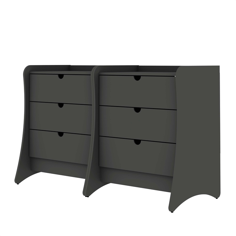 Manhattan Comfort Coney Mid-Century Modern 3-Drawer Dresser in Gray (Set of 2)
