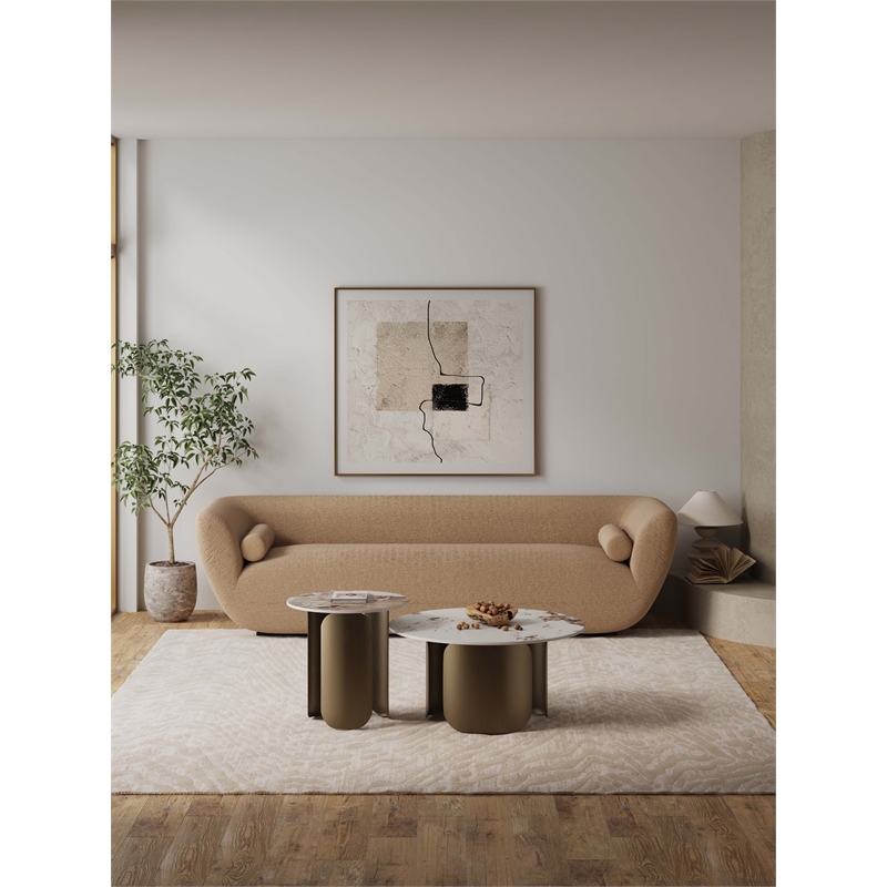 Manhattan Comfort Monica 2-Piece Modern Coffee Table and End Table Set in Gold