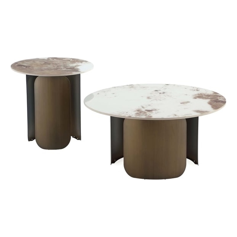 Manhattan Comfort Monica 2-Piece Modern Coffee Table and End Table Set in Gold