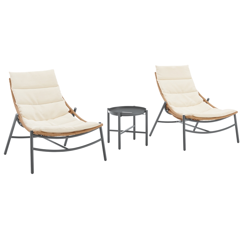 Manhattan Comfort Sunset Modern 3-Piece Patio Conversation Set in Cream