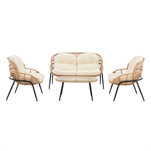 Manhattan Comfort Pine Modern 4-Piece Patio Conversation Set in Cream