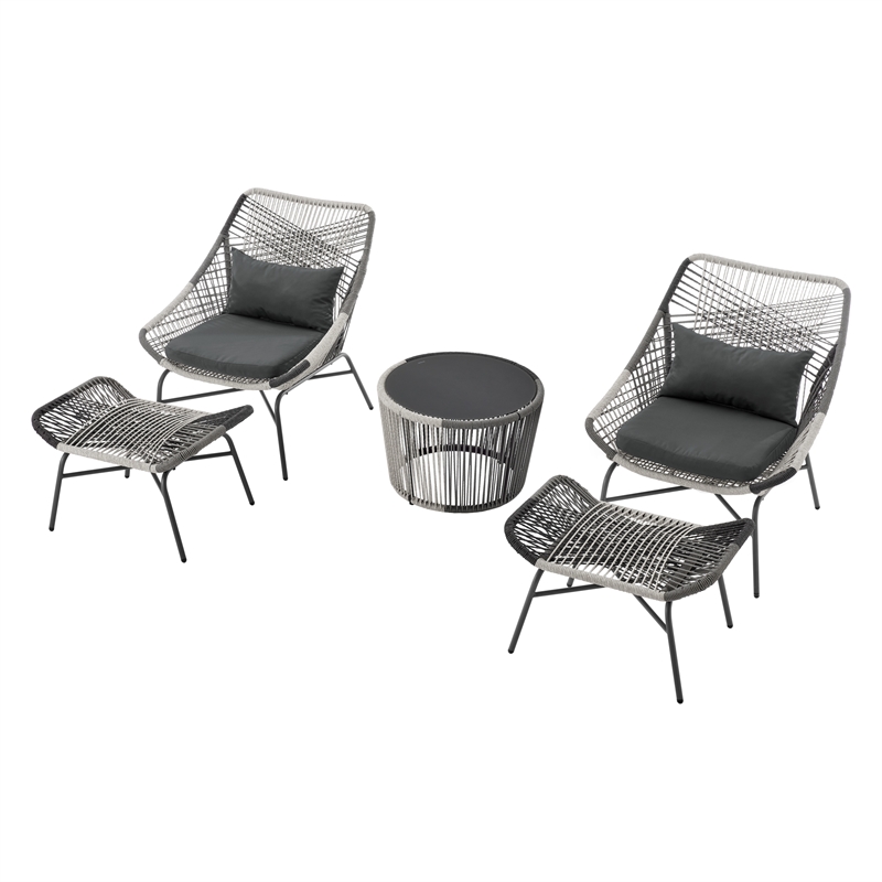 Ashland Modern 3-Piece Patio Conversation Set with Foot Ottomans in Gray