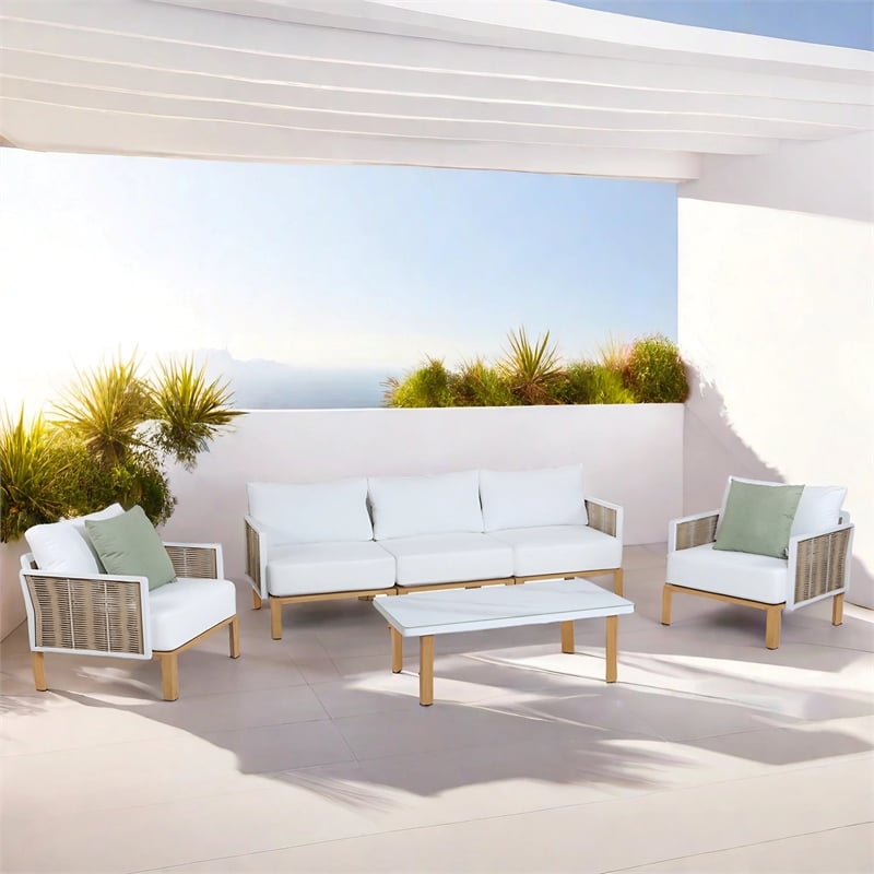 Manhattan Comfort Vine Modern 4-Piece Patio Conversation Set in Cream