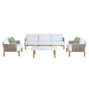 Manhattan Comfort Vine Modern 4-Piece Patio Conversation Set in Cream
