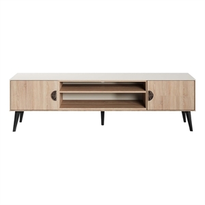 Manhattan Comfort Haley 70.9&quot Mid-Century Modern TV Stand in Natural & Beige