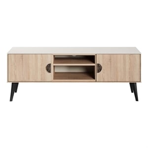 Manhattan Comfort Haley 55.10&quot Mid-Century Modern TV Stand in Natural and Beige