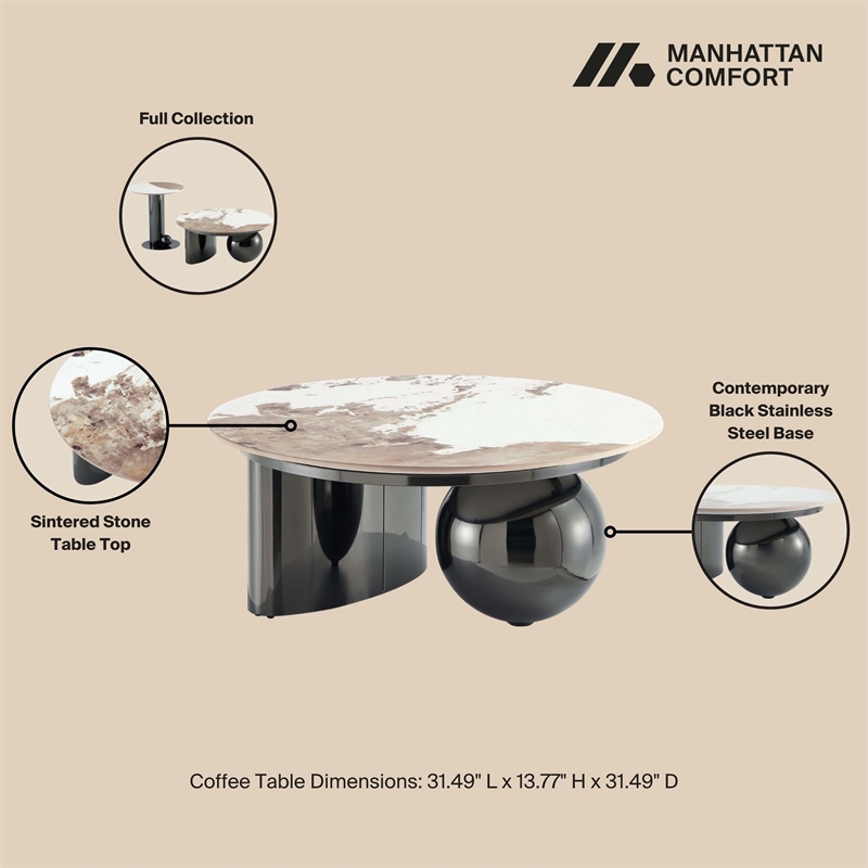 Manhattan Comfort Laurel 2-Piece Modern Coffee Table and End Table Set in Black