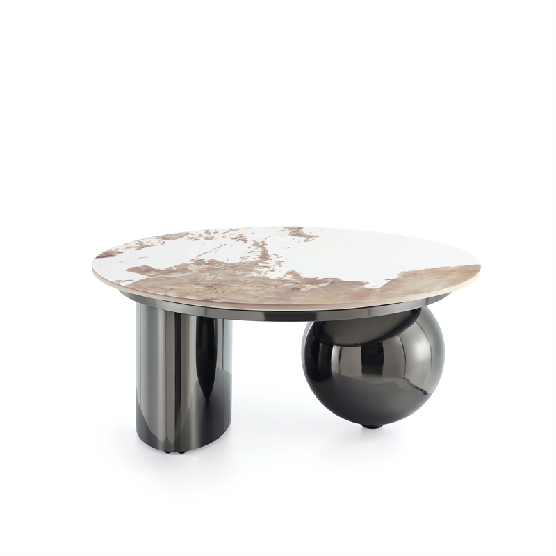 Manhattan Comfort Laurel Modern Coffee Table  with Stainless Steel Base in Black