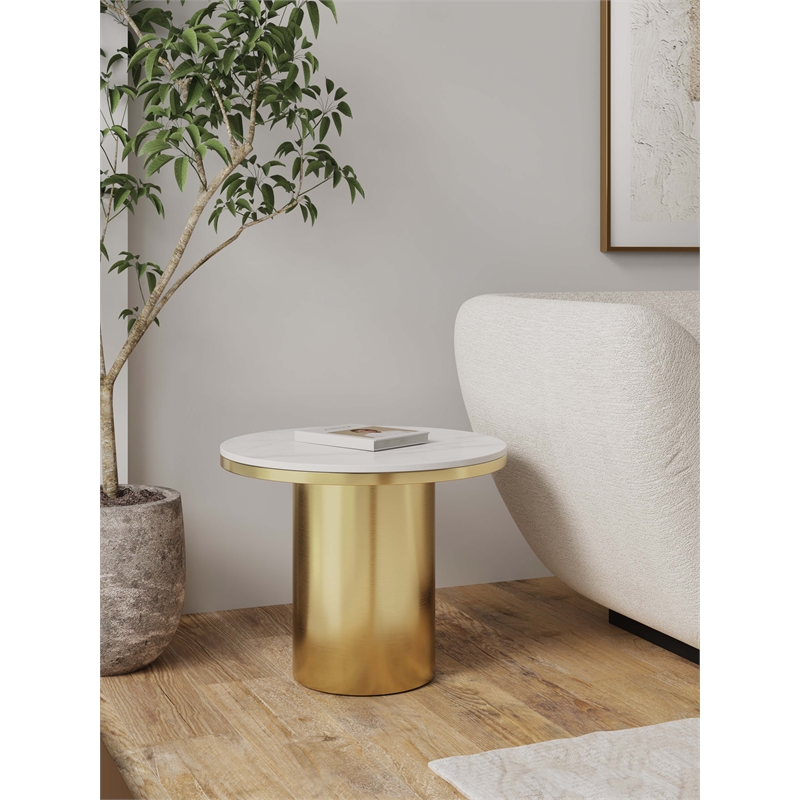 Manhattan Comfort Glenn Modern End Table with Stainless Steel Base in Gold