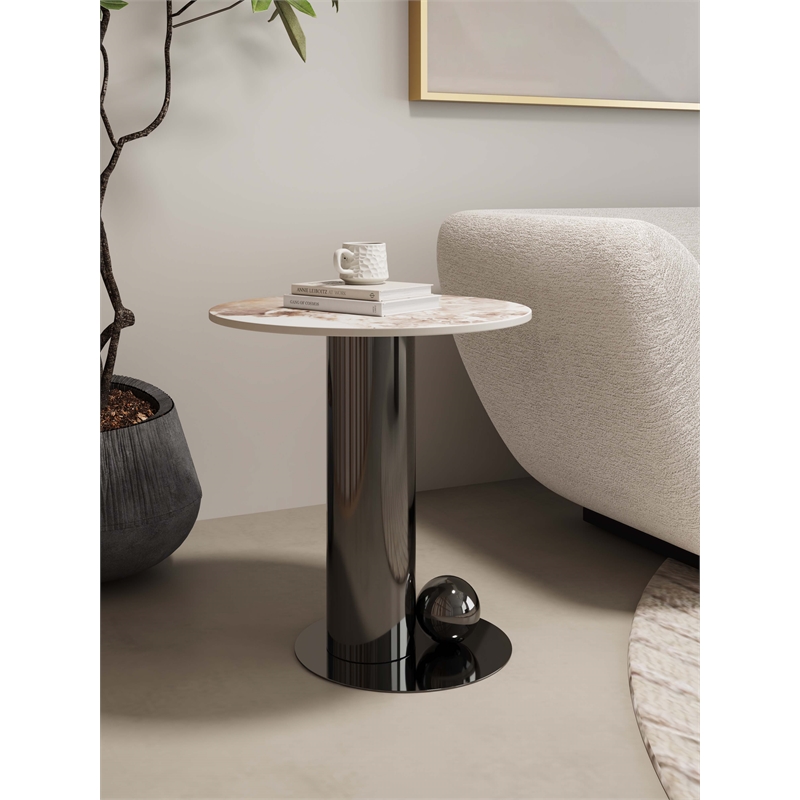 Manhattan Comfort Laurel Modern End Table with Stainless Steel Base in Black