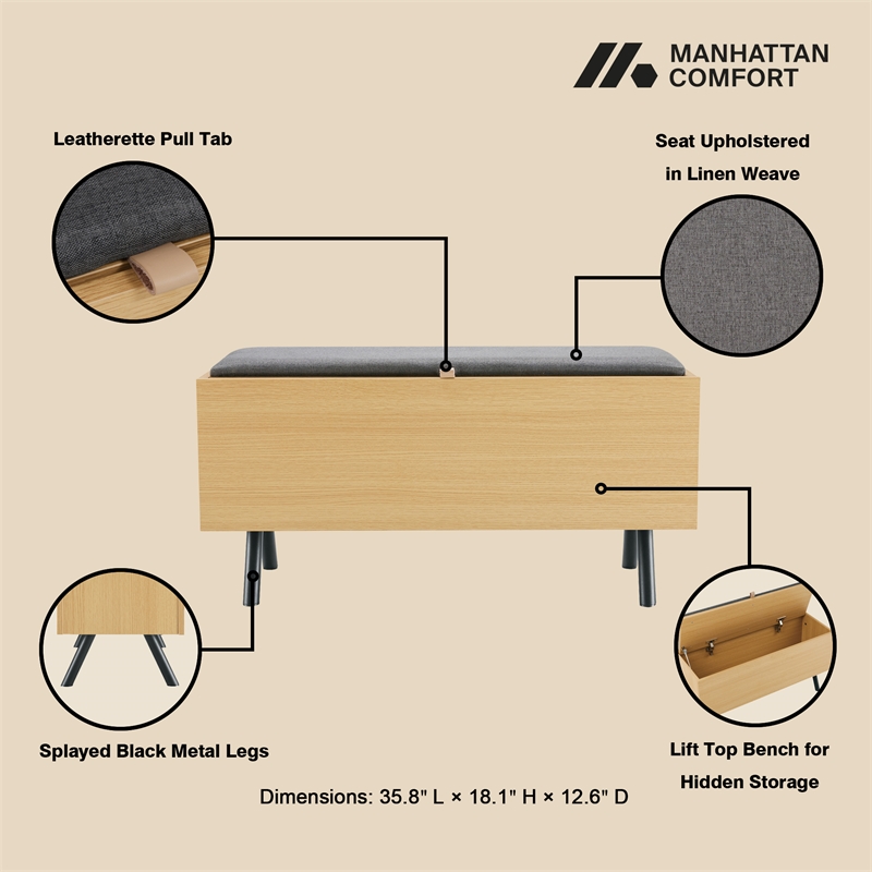 Paloma Accent Storage Bench in Natural Oak made from Engineered Wood