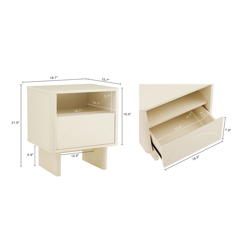 Ella Nightstand in Cream made from Engineered Wood