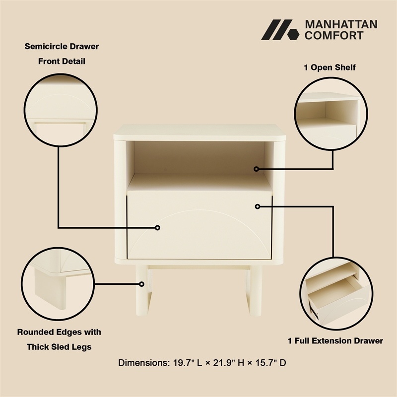 Ella Nightstand in Cream made from Engineered Wood