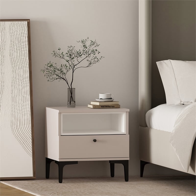 Amara Nightstand in Pale Rose and White made from Engineered Wood