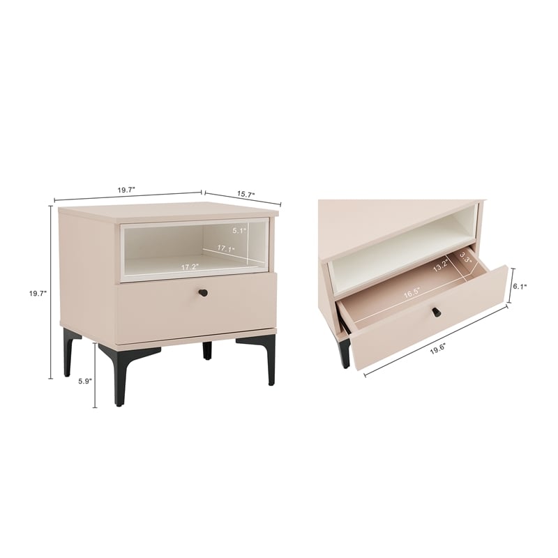 Amara Nightstand in Pale Rose and White made from Engineered Wood
