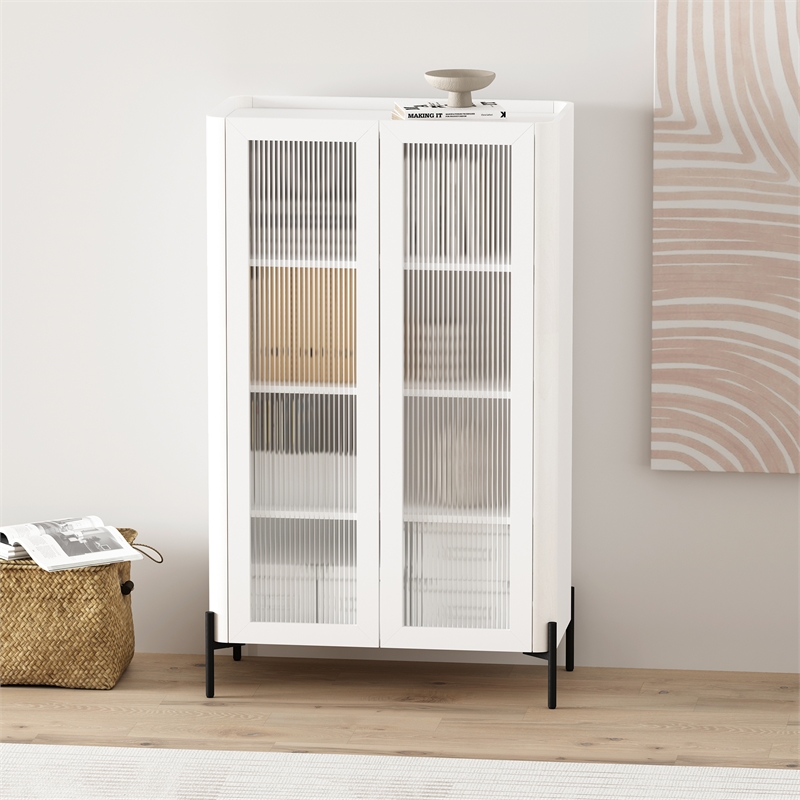 Abbey Decor Glass Cabinet in White made from Engineered Wood