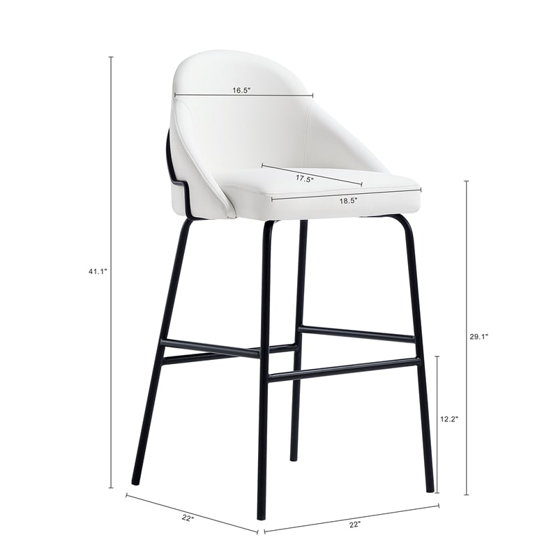 Gracie White and Black Leatherette Barstool with Steel Legs