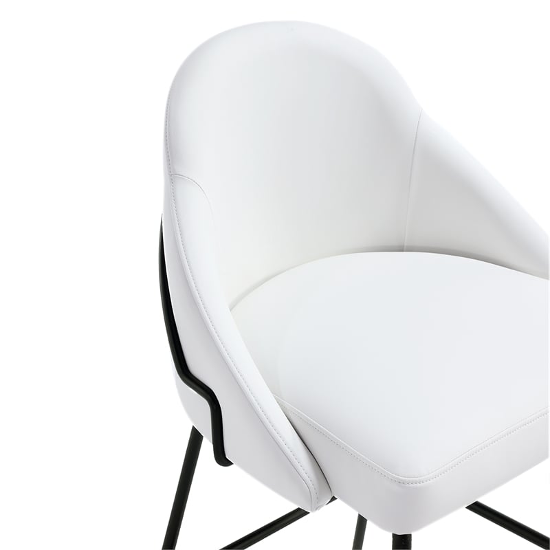 Gracie White and Black Leatherette Barstool with Steel Legs
