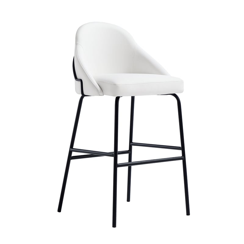 Gracie White and Black Leatherette Barstool with Steel Legs