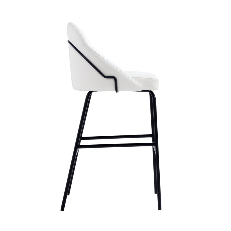 Gracie White and Black Leatherette Barstool with Steel Legs