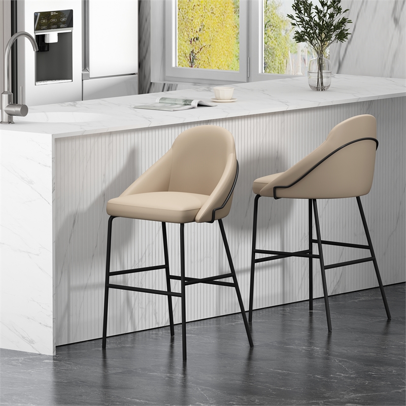 Gracie Tan and Black Leatherette Barstool with Steel Legs - Set of 2