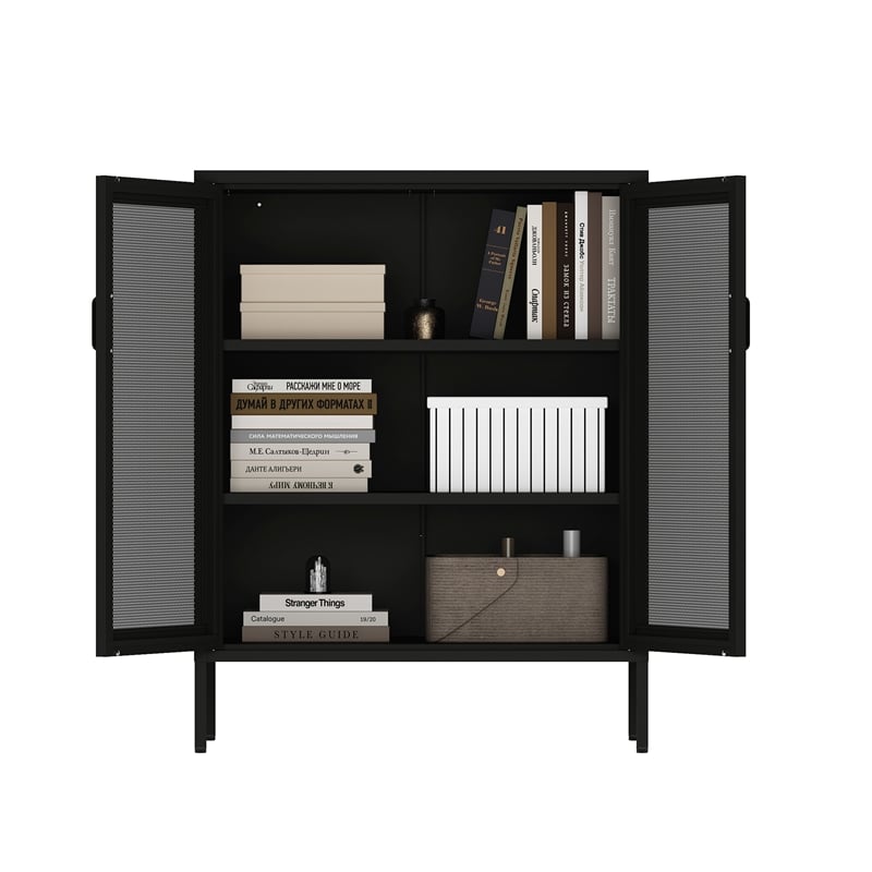 Amelia Modern 31.5 Accent Cabinet with 3 Adjustable Shelves in Black