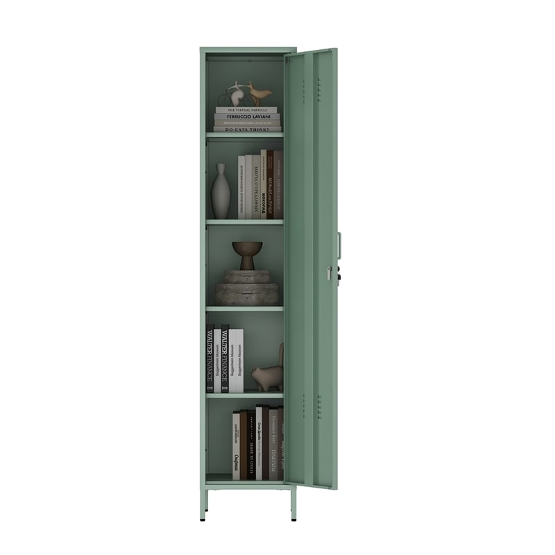 Naomi Modern 15 Single Locker Storage Cabinet with 5 Adjustable Shelves in Green