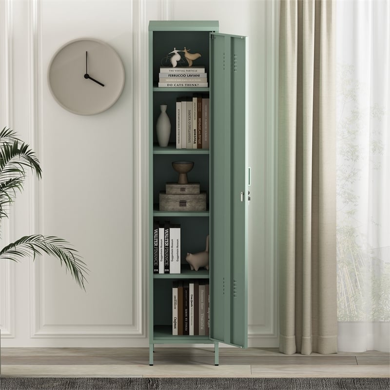 Naomi Modern 15 Single Locker Storage Cabinet with 5 Adjustable Shelves in Green