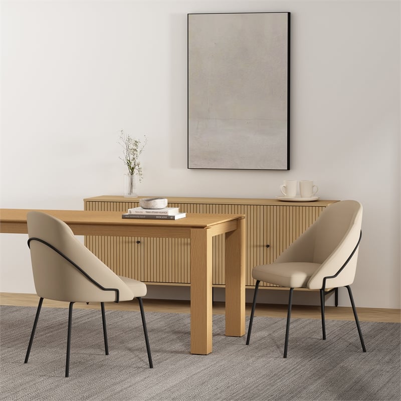 Gracie Tan and Black Leatherette Dining Chair with Steel Legs - Set of 2